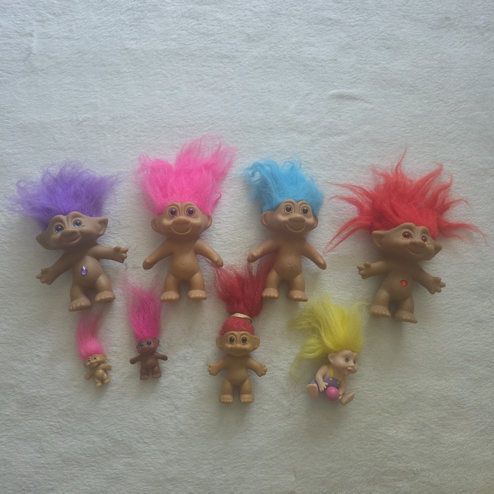 Vintage Russ Variety Troll Dolls Lot Of 8 Jewel Belly Magnet